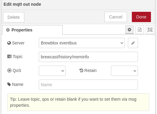 MQTT out node config