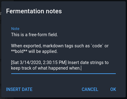 Session Log text note